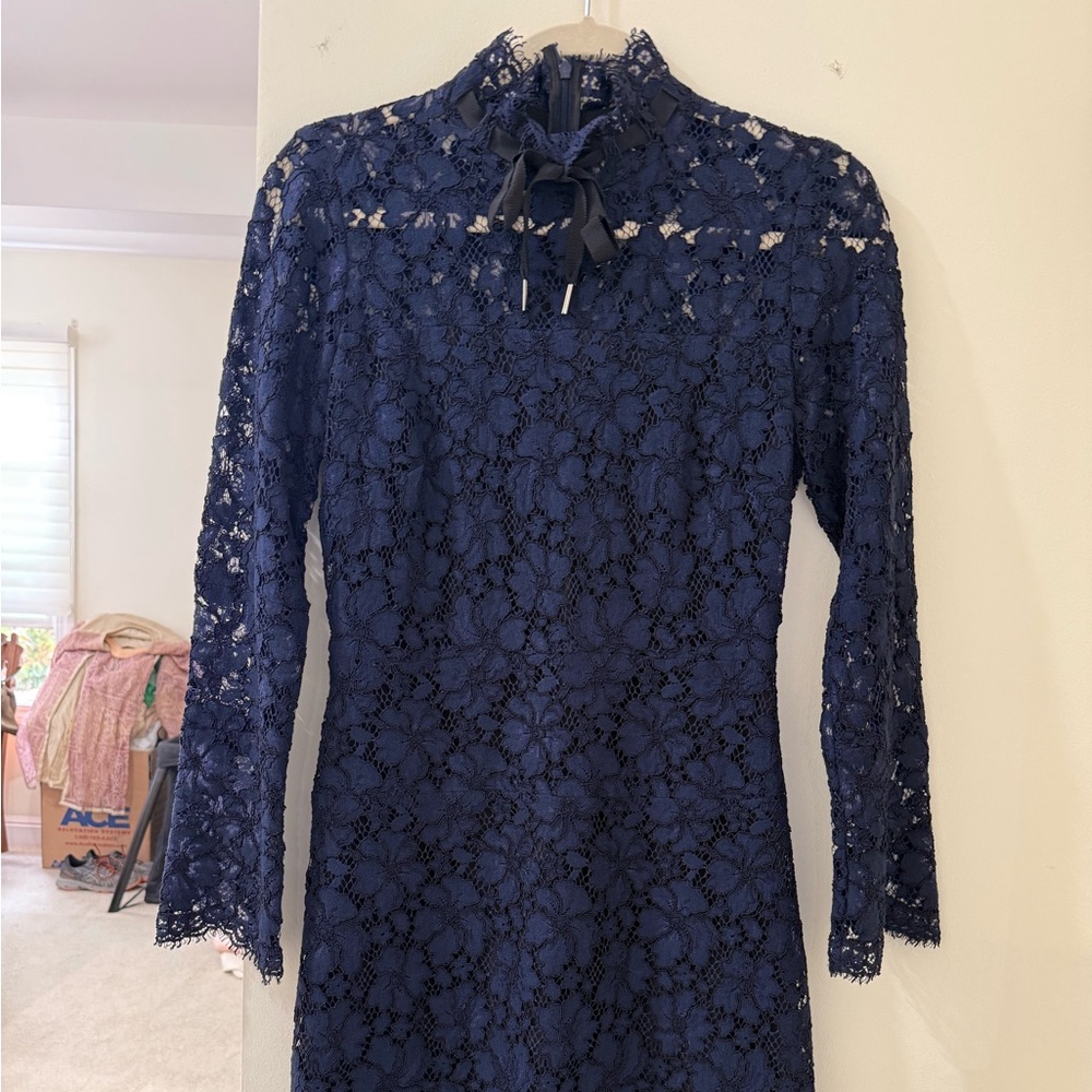 Sandro Navy Long Sleeve Lace Dress